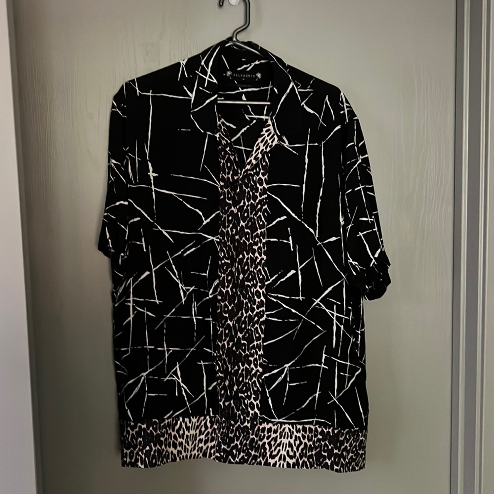 All Saints Black and White Casual Button Down Shirt